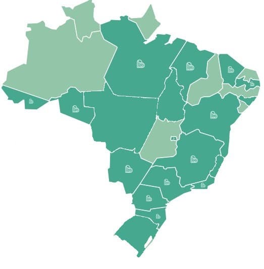 Mapa do Brasil com os 19 estados atendidos pelo projeto Be Generous em destaque.